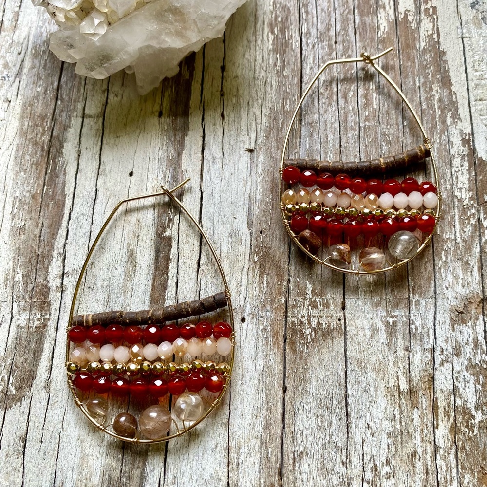New Anthro Julien Beaded Hoop Earrings - Picture 2 of 5